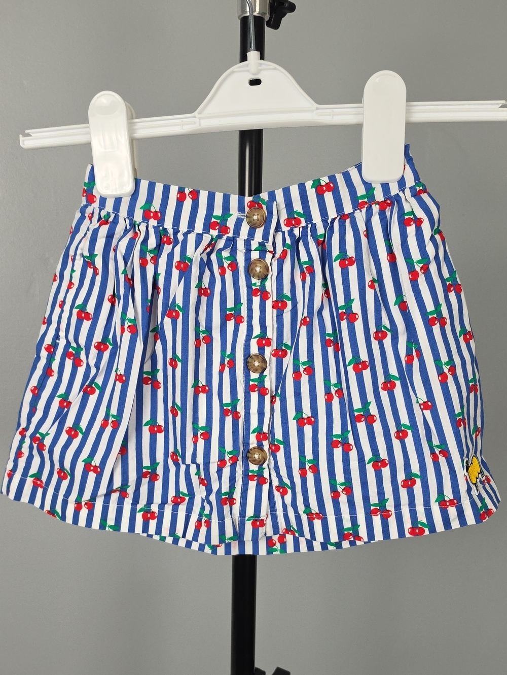 United Colors Of Benetton Blue White Striped Skirt w/Cherries, Girls XXS(3-4)